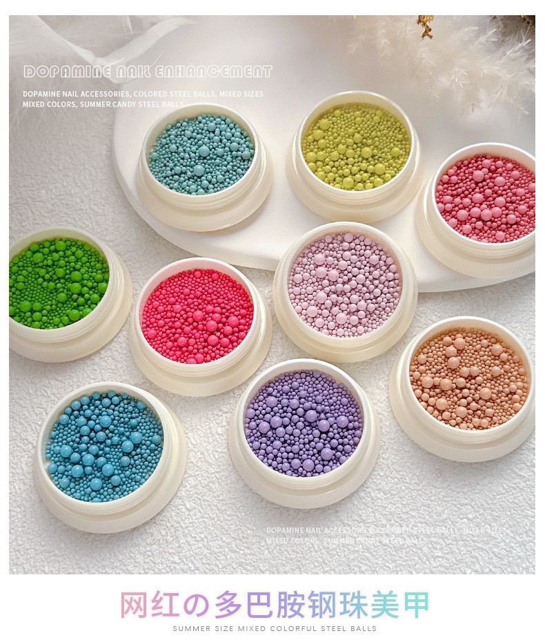 12 Colorful Nail Art Steel Ball Beads Macaron Bubble Beads Mixed Size Caviar Set