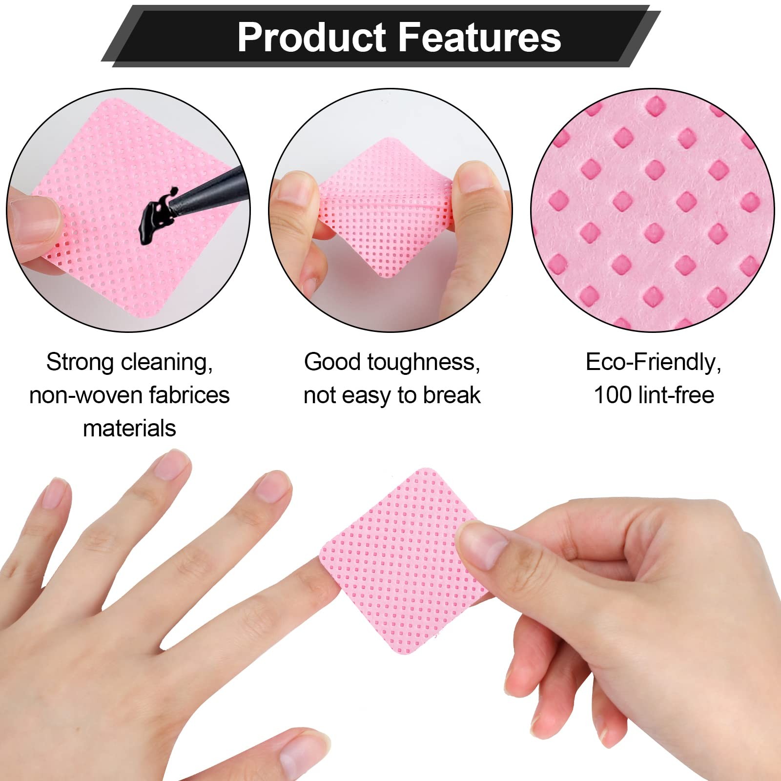 400 Pieces Nail Cotton Pads,1 Pull-Down Pump Dispenser Bottle, Small, Pink