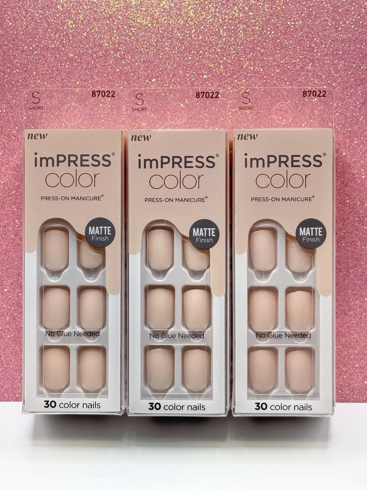 Kiss imPRESS No Glue Press-On Nails Short Color Pink Nude 05Y3 Lovely Lot Of 3