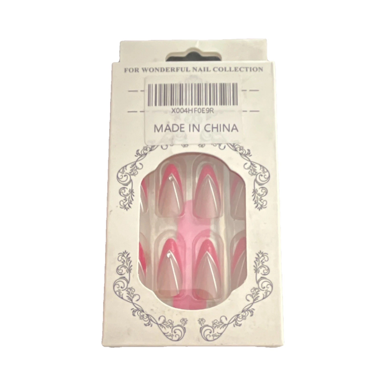 Pink French Almond Press-On Nails Full Cover Almond Pre-Designed Ombre Set