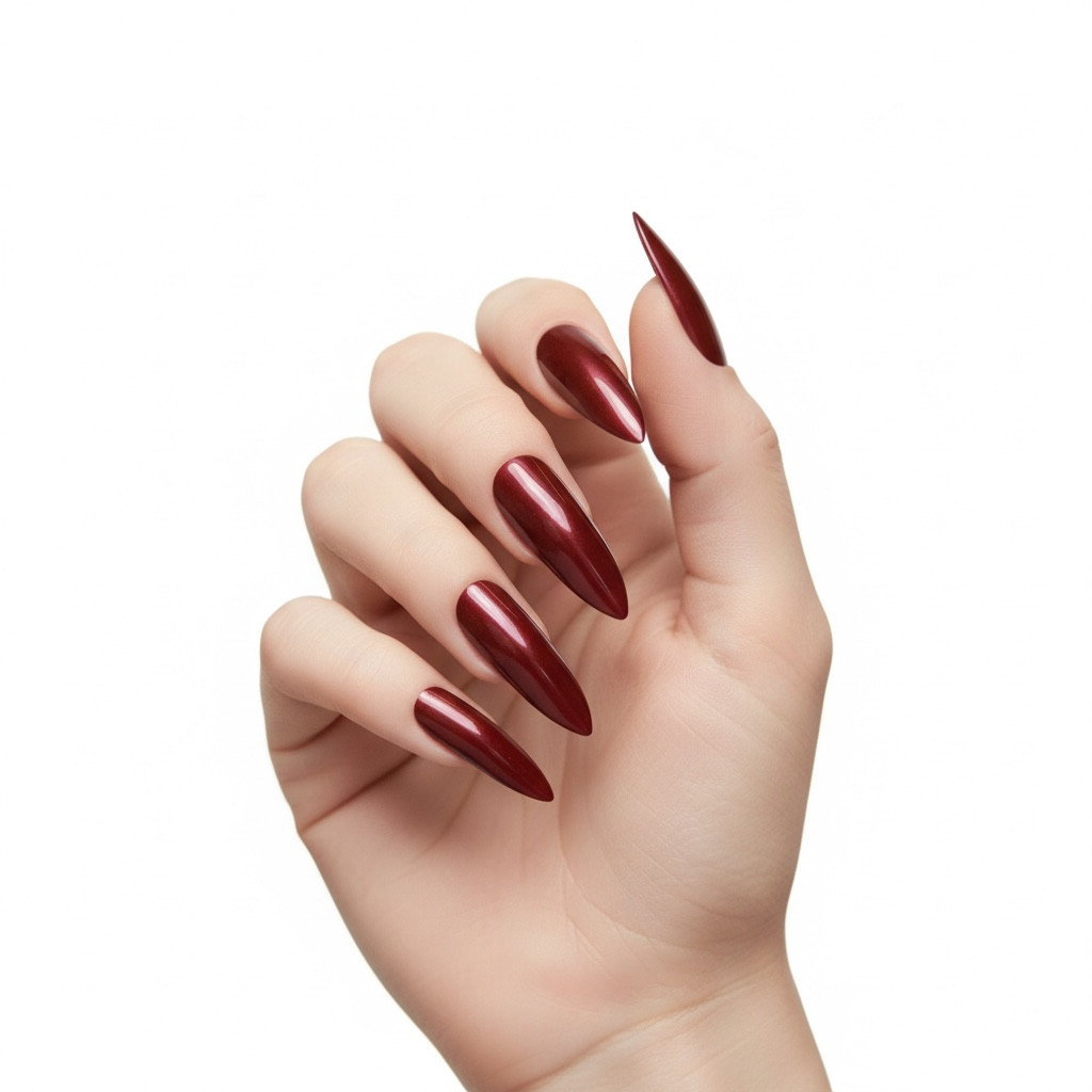 Burgundy Red Press On Nails Extra Long Sharp Stiletto False Tips Fake Nails Set