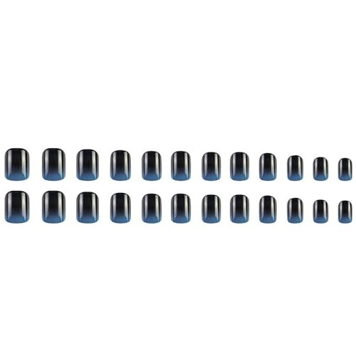 24 Pcs Blue-Black Gradient Press on Nails – Short Square Shape – Fake Style 14