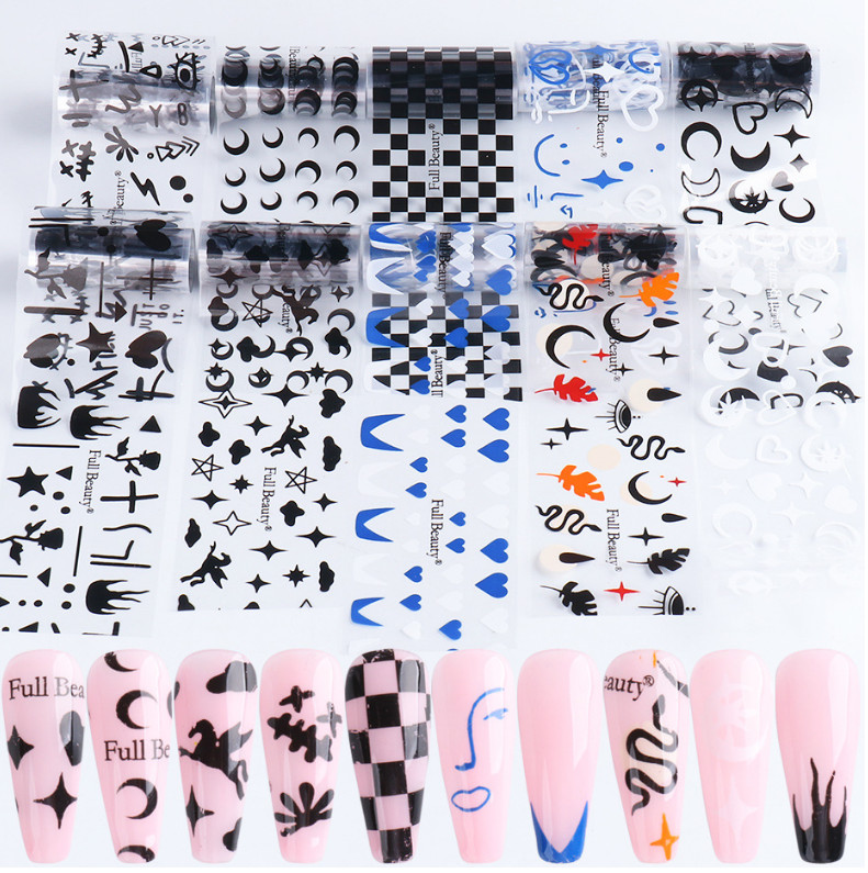 10Rolls Foil Stickers Star Moon Snake Evil Eye Nail Art Transfer Wrap Decor DIY