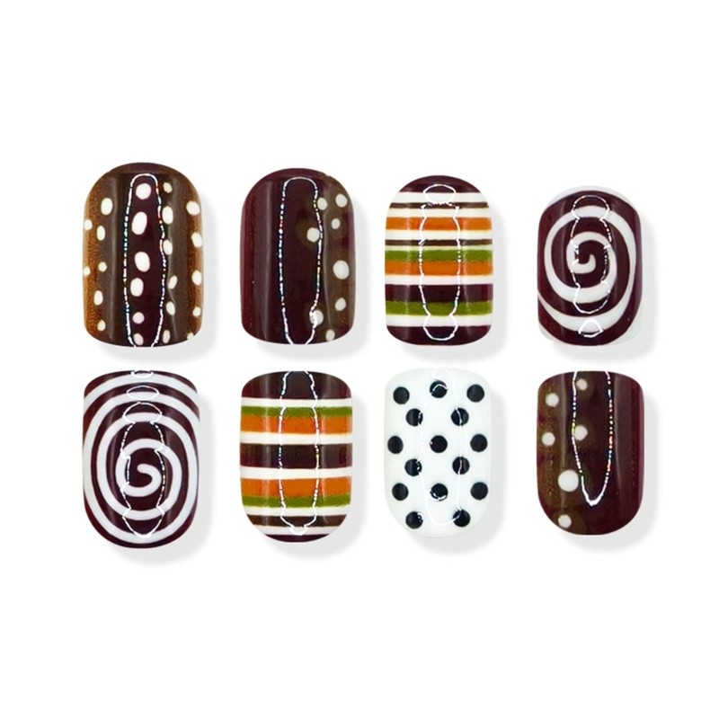 Brown Patterned Press On Nail for Quick Daily and Party Styling False Nail