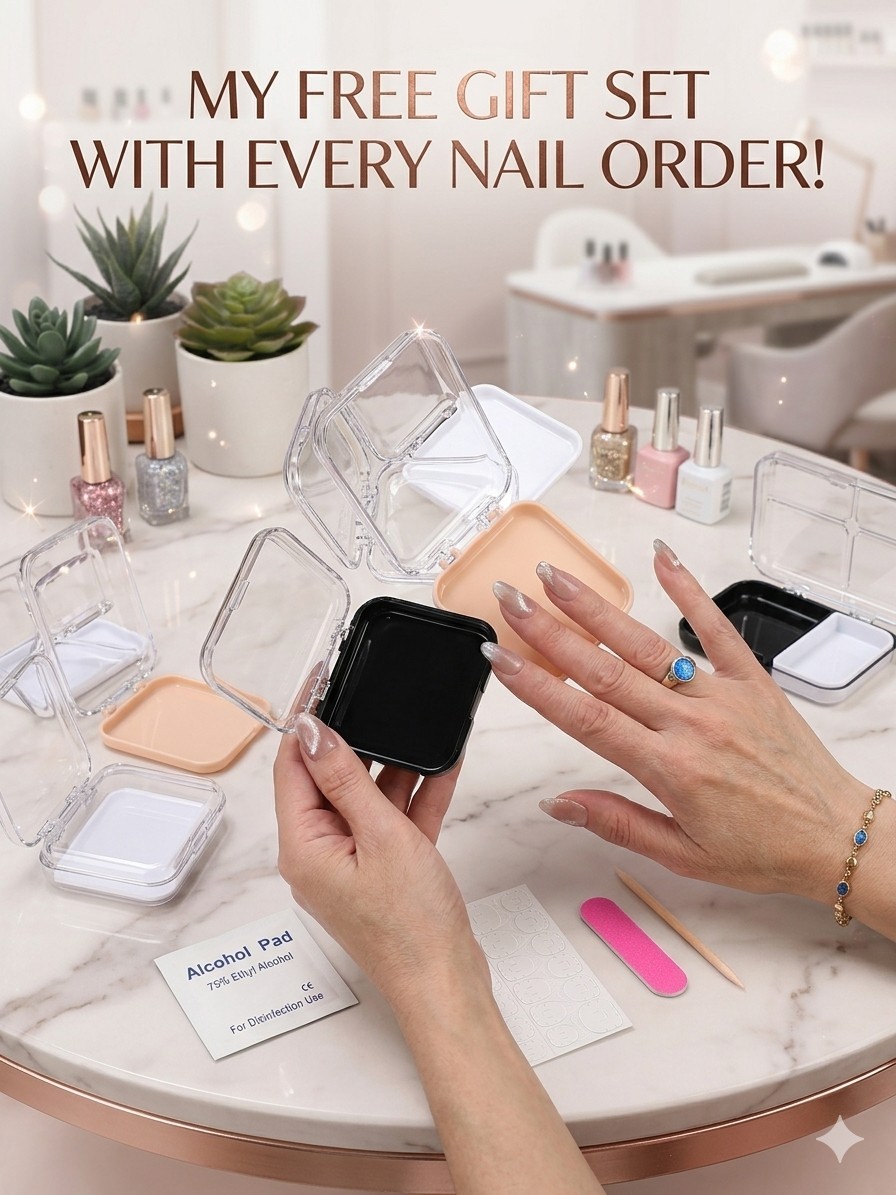 Square Press on Nails Short Fake Black Pink Silver Designs Handmade S Small