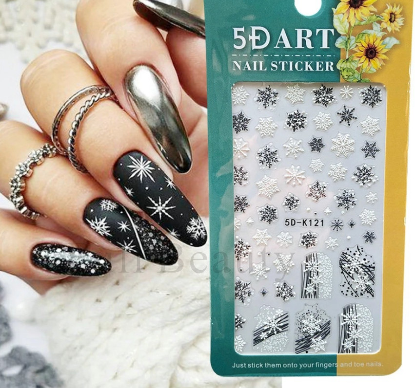 5D Embossed Flower Christmas Tree Snowflake Heart Nail Art Sticker Manicure NH13
