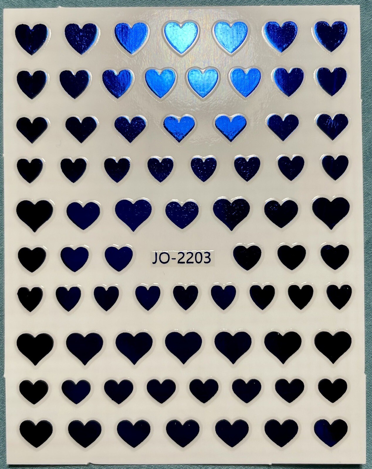 Nail Stickers Art Decal DIY Design 3D Waterproof Blue Metallic Hearts JO-2203