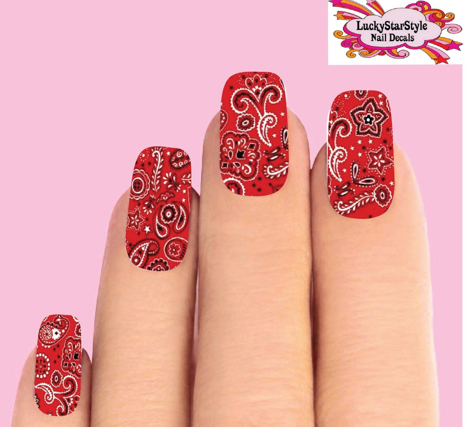 Waterslide Full Nail Decals Set of 10 – Red Paisley Bandana