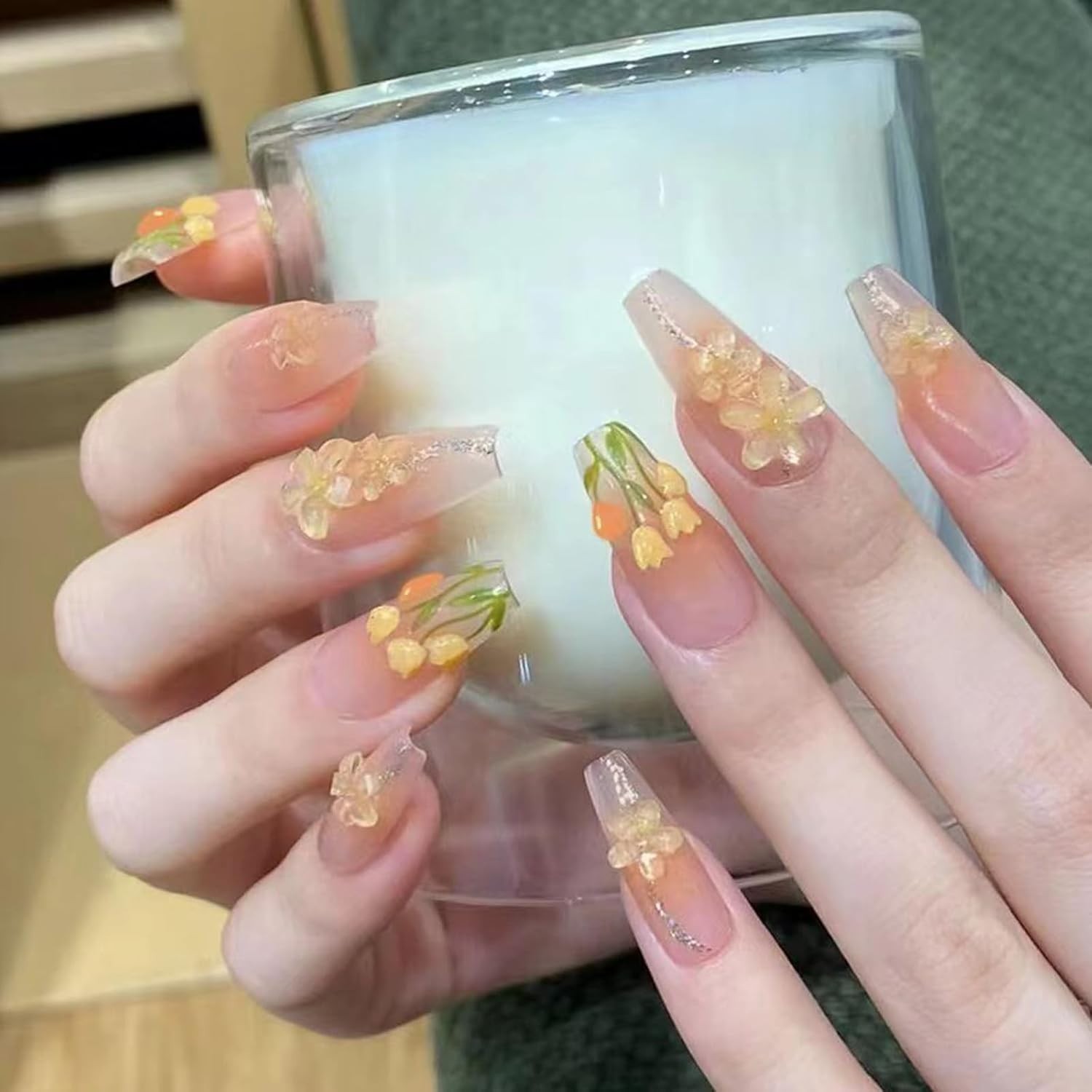 120 Pcs Long Coffin Nail Tips, Clear Half Matte Acrylic Full Cover Nail Tips