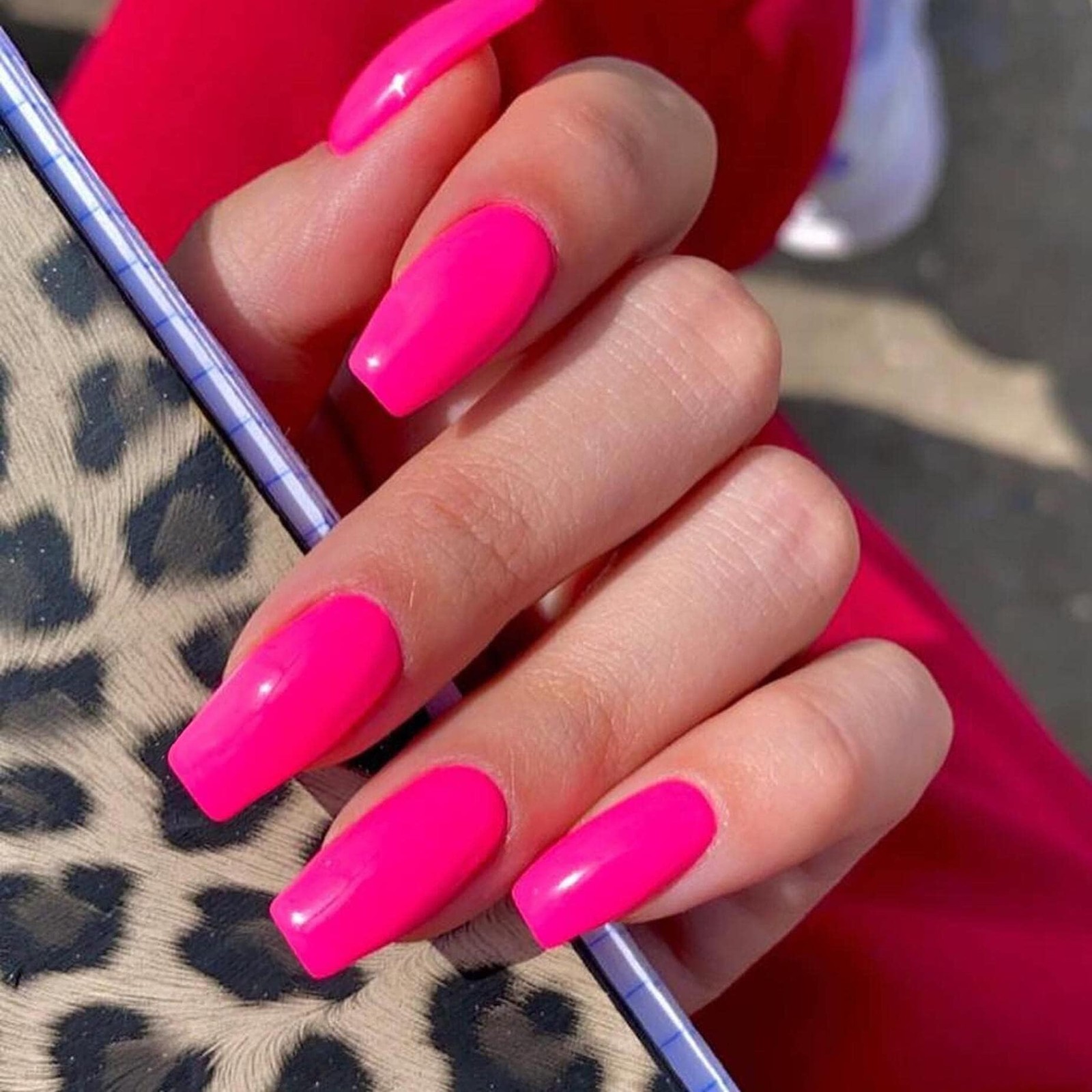 KQueenest Hot Pink Press on Nails Long 1 Fl Oz (Pack of 1), glossy hot pink