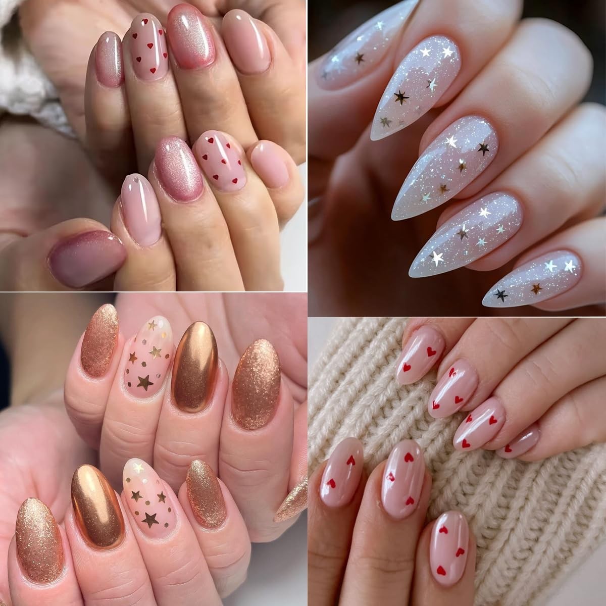 Mini Heart Nail Art Glitter Sequin 4Boxes Love Hearts Star Nail Flake Decals …