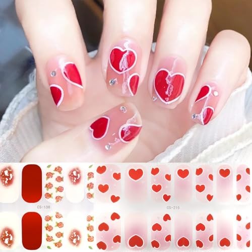 6 Sheets Valentine’s Day Heart Gel Nail Stickers – Valentines Stickers Style 2