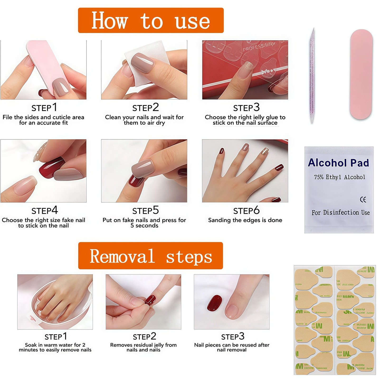 Press on Nails Medium Square Fake Nails Metallic Mirror Rose Purple Chrome