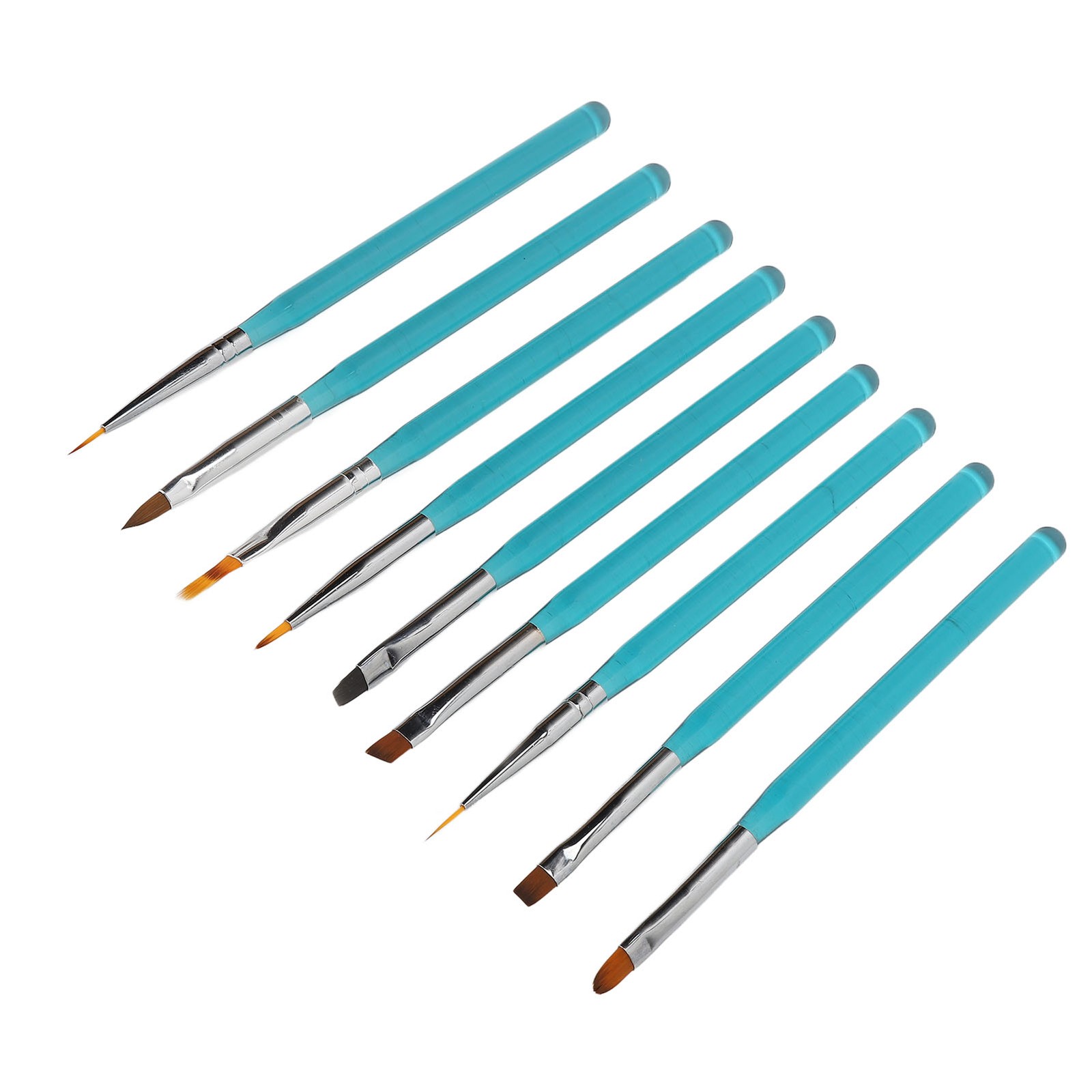 9Pcs Nail Art Brush Set Nylon Hair Blue Metal Rod