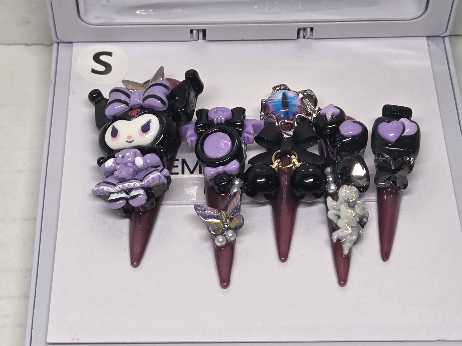 3D Sanrio Kuromi Almond Shaped Stiletto Press On Nail Set Sz Sm