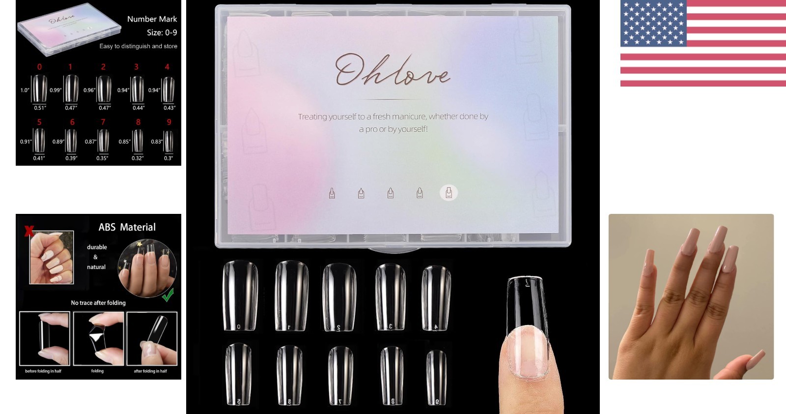 500Pcs Clear Full Cover Acrylic Nail Tips – Sizes 0-9, Glamorous Glossy Finish