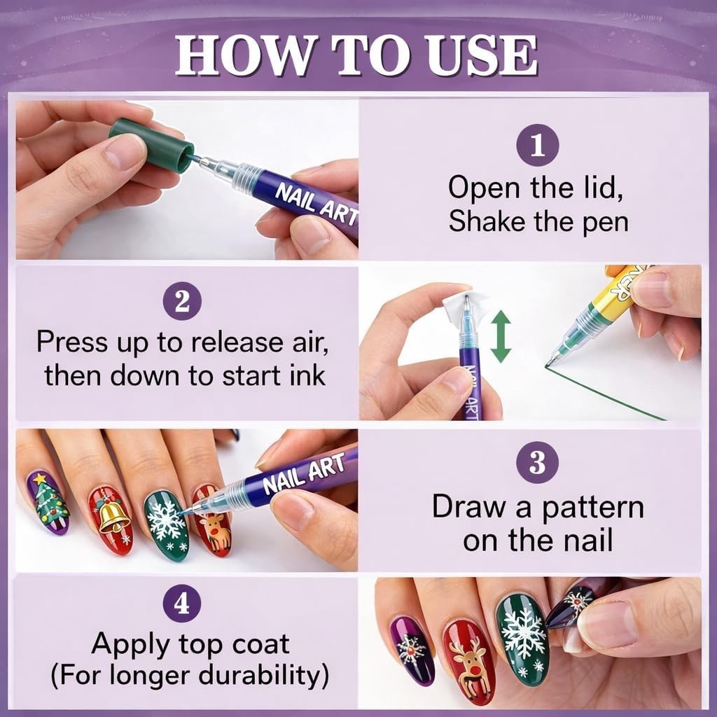 12 Colours Nail Art Markers, Nail Art Pens, Nail Polish Pens Set with Fine Ti…