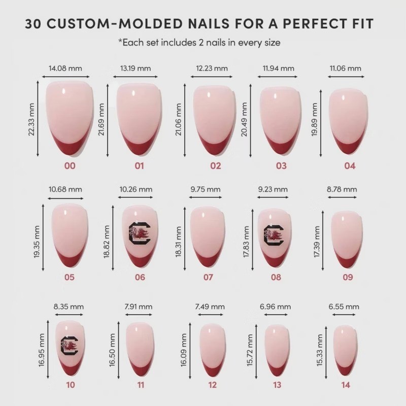 South Carolina Gamecocks Press-On Nails: 30 Pieces, Almond Shape, Gloss Finish