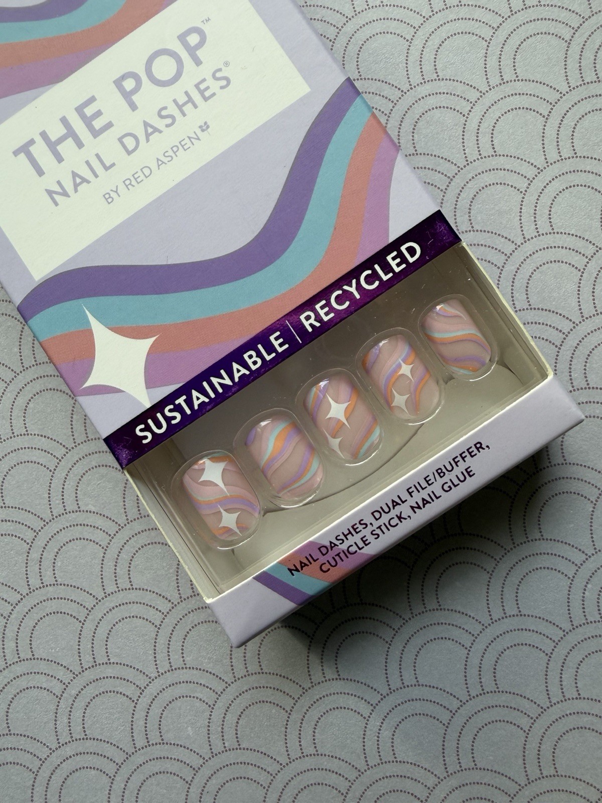 Red Aspen Press On Nails DESSERT FIRST TRISHA Short Square Nail Dashes New