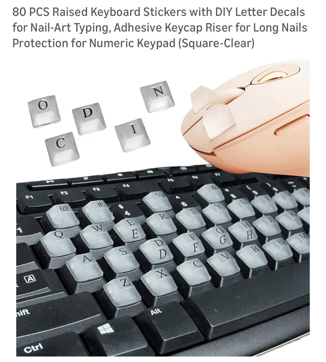 80 PCS Raised Keyboard Stickers with DIY Letter Decals for Nail-A