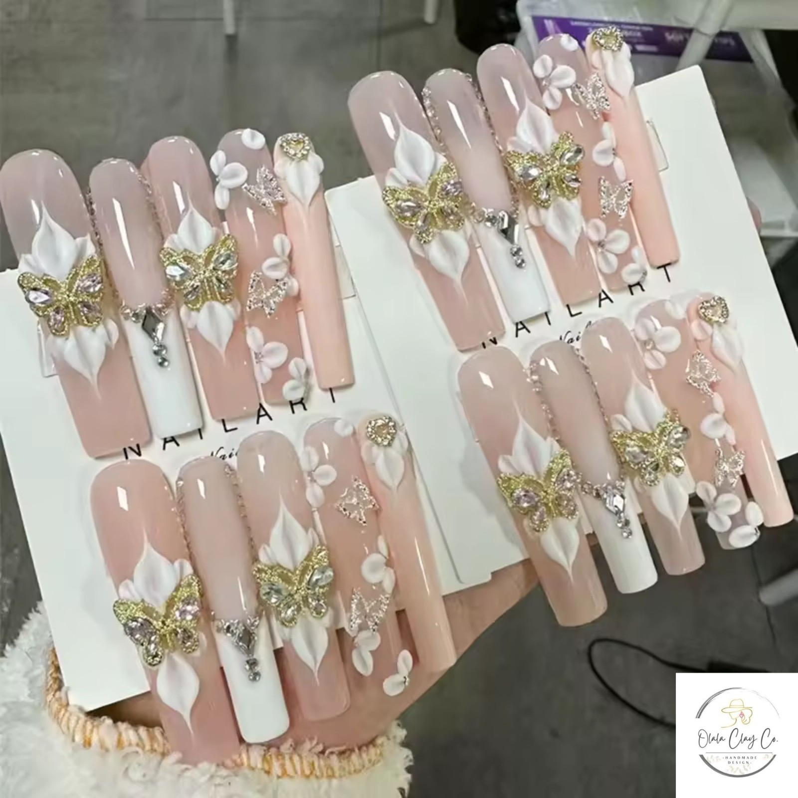 Olalaclayco Handmade 10pc Press On Nails, Hand Painted Gel False Nails, 10 Pc