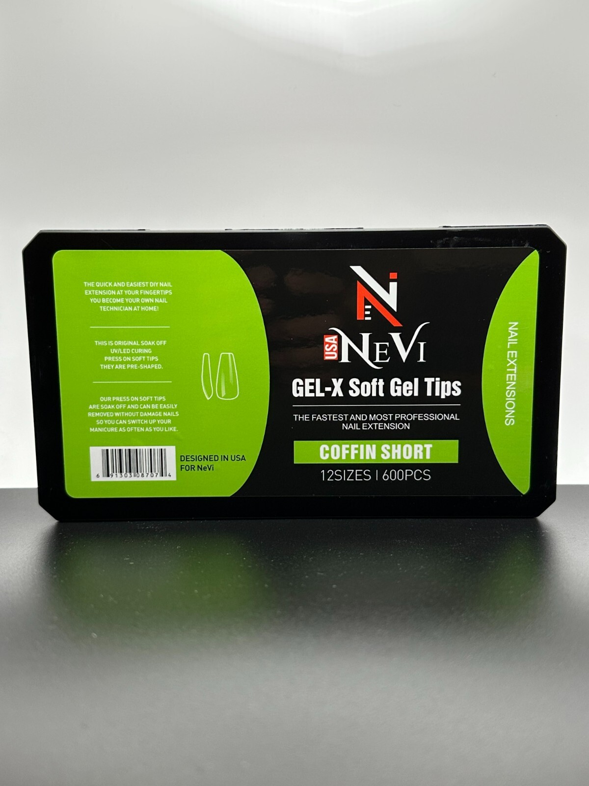 Gel-X Soft Gel Tips NeVi Natural Coffin Short Box of Tips 600 Gel-X Tips