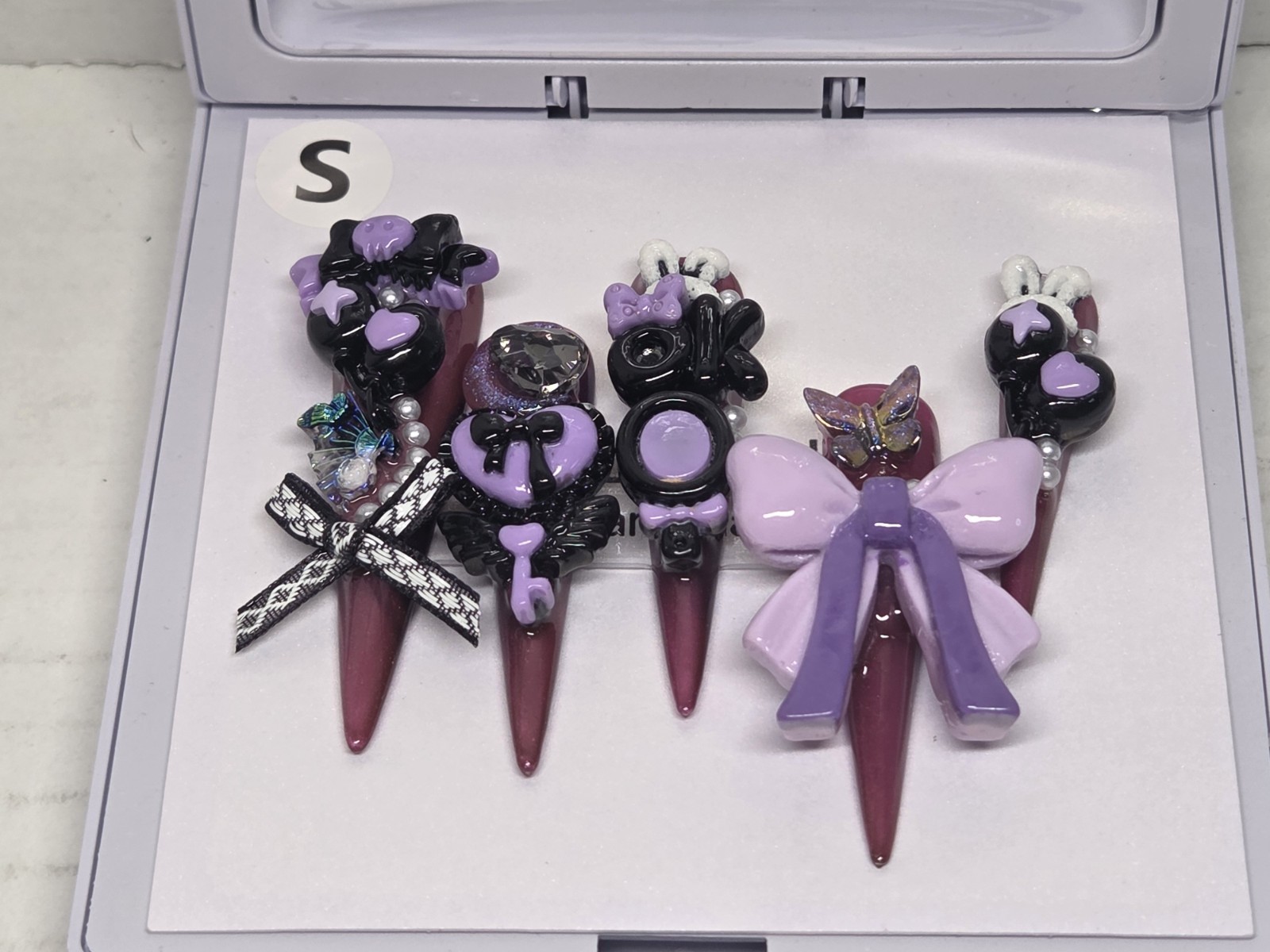 3D Sanrio Kuromi Almond Shaped Stiletto Press On Nail Set Sz Sm