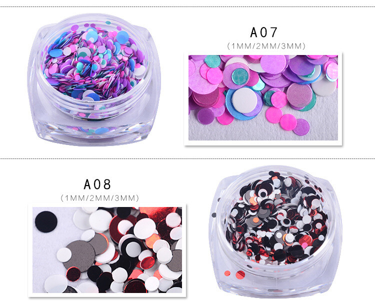 12 Colors Round Nail Glitter Flakes 1/2/3mm 3D Sequins Paillette Decor DIY Tips