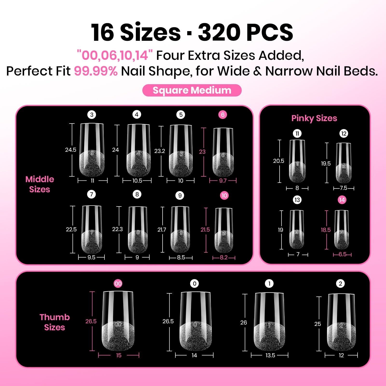 320pcs Flat Square Gel Nail Tips – Pre-Etched Half Matte Full Cover, Easy DIY Ac