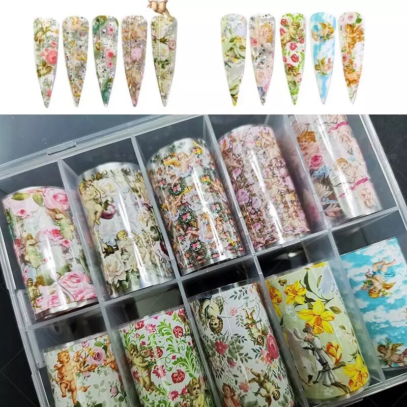 Angel Cupid Love Nail Art Transfer Foil Paper Nail Wraps Stickers Acrylic Nails