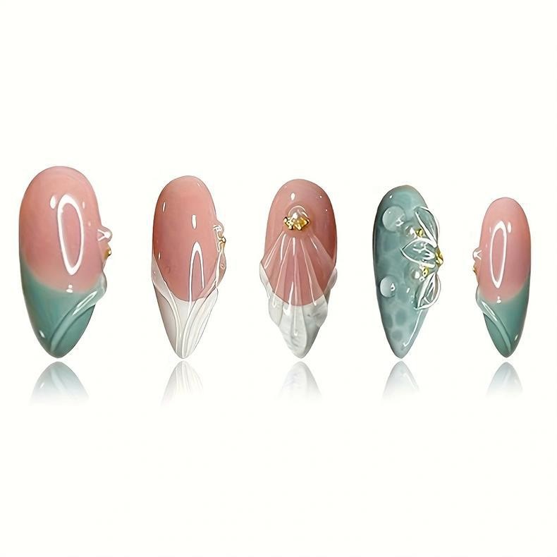 Sparkling Floral Press On Nails Almond Short Wholesale