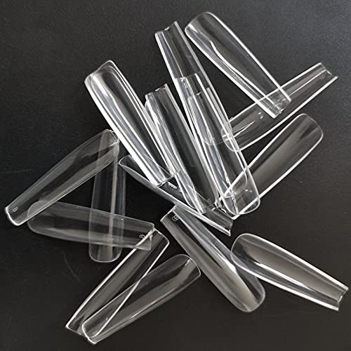 240pc XL Clear Acrylic Nail Tips Full Cover Extra Long Fake Nails Press Square