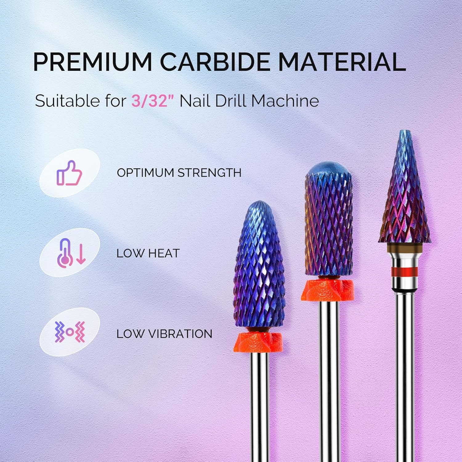 Nail Drill Bits Set, 3/32” Carbide Tungsten Bits, Long Fle,