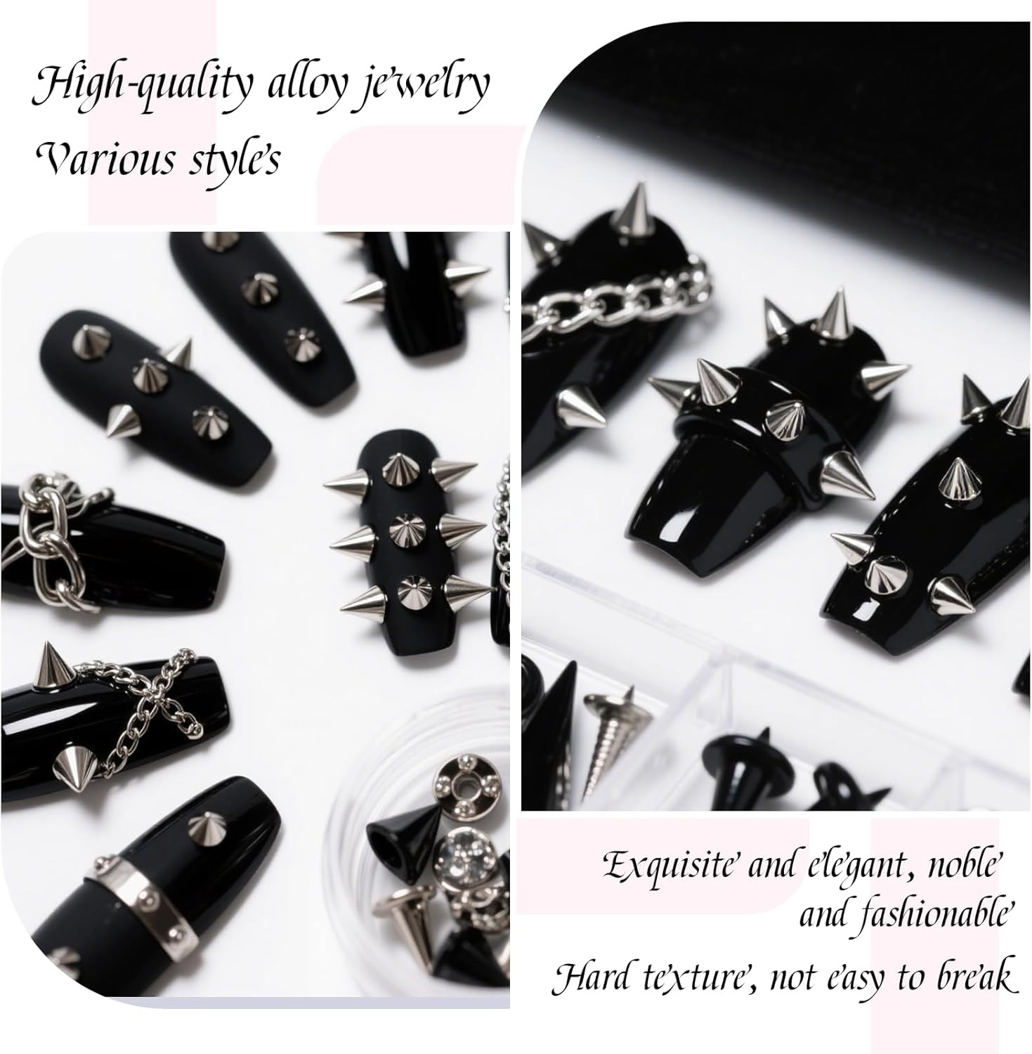 3D Mini Metal Punk Nail Art Studs 6 Grids Mixed Sizes Punk Rivet Nails Charm for