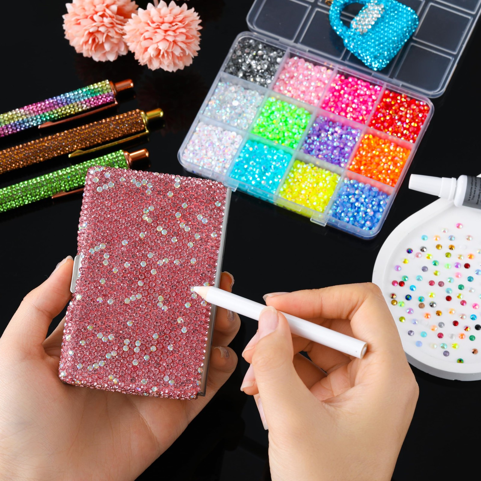 LERBOU Bedazzling Kit – 8 Boxes 3D Nail Art Accessories: 60 Colors Resin Rhin…