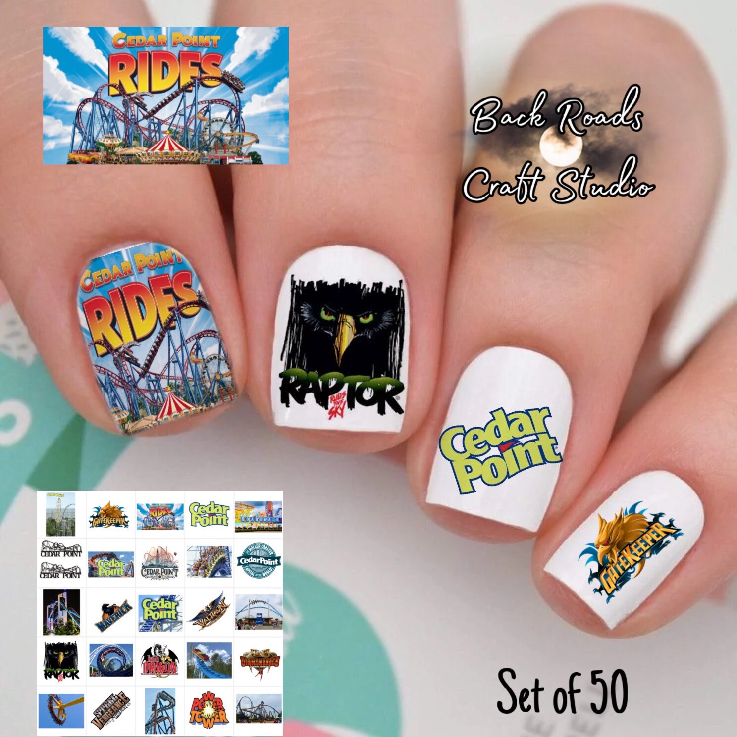 Cedar Point Amusement Park & Ride Logos Waterslide Nail Art Decals Set Of 50