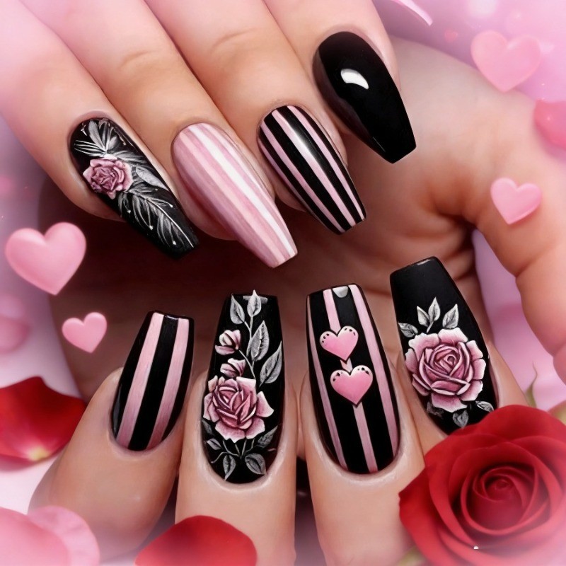 Heart Shaped Rose Nail Press, 48 DIY Nails, Ballet Nail Heart Design