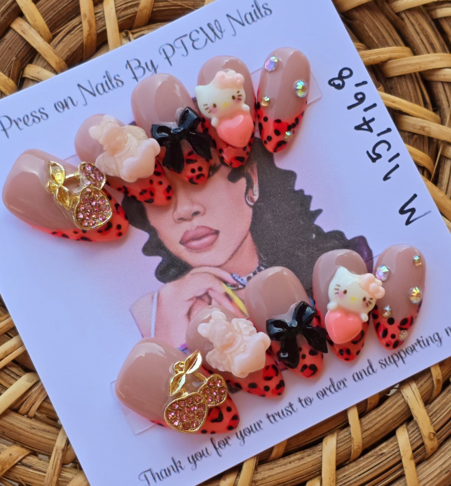 Handmade Press On Nails,Medium Size 1,5,4,6,8 Medium Long Almond