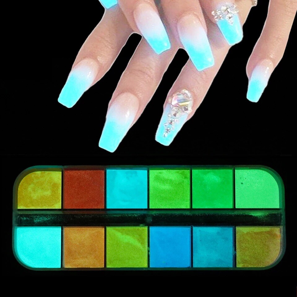 12 Colors Acrylic Luminous Fluorescent Powder Glow In the Dark Nail Art Pigment