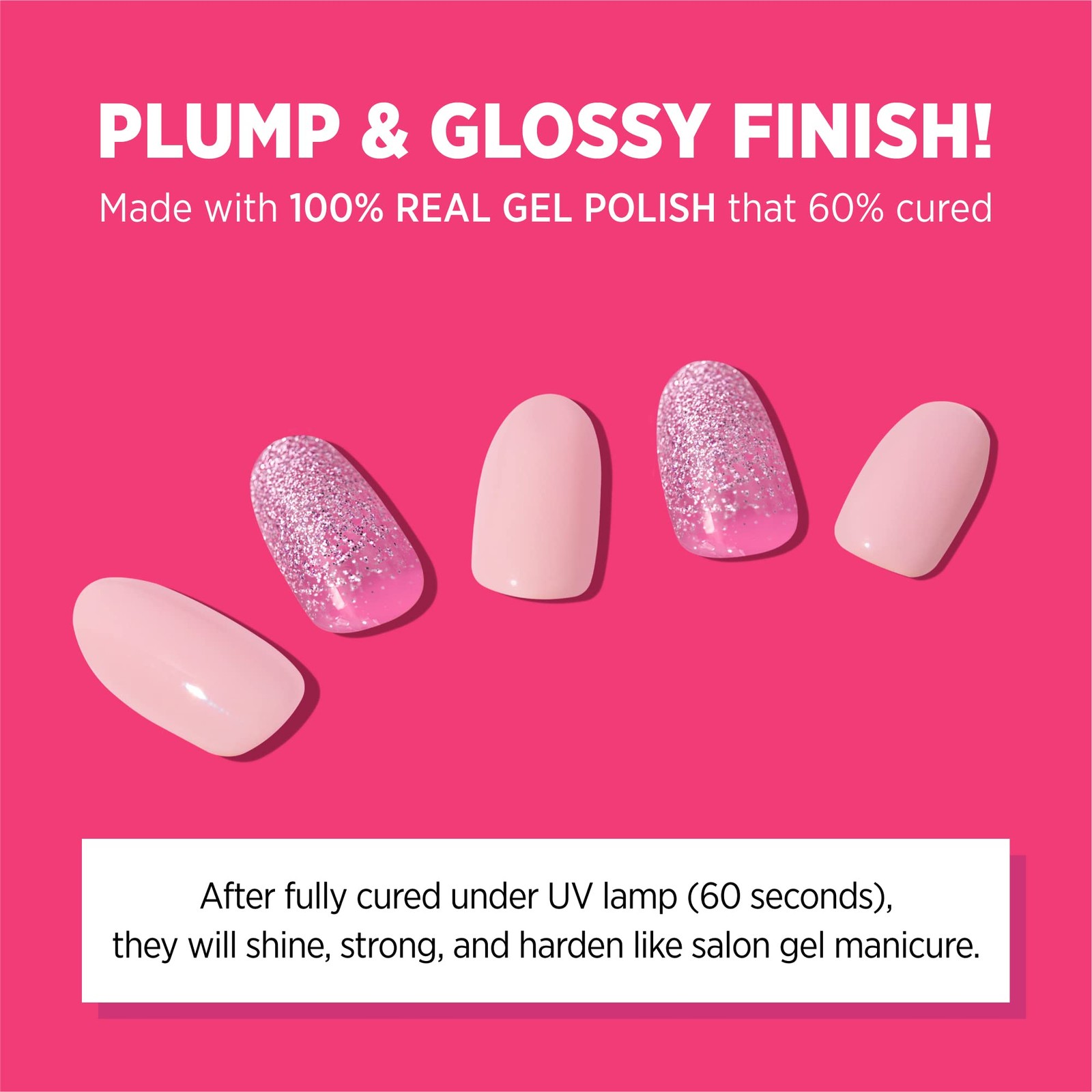 Hip Chic Nailed It Semi Cured Gel Nail Strips, Fabulous Pink