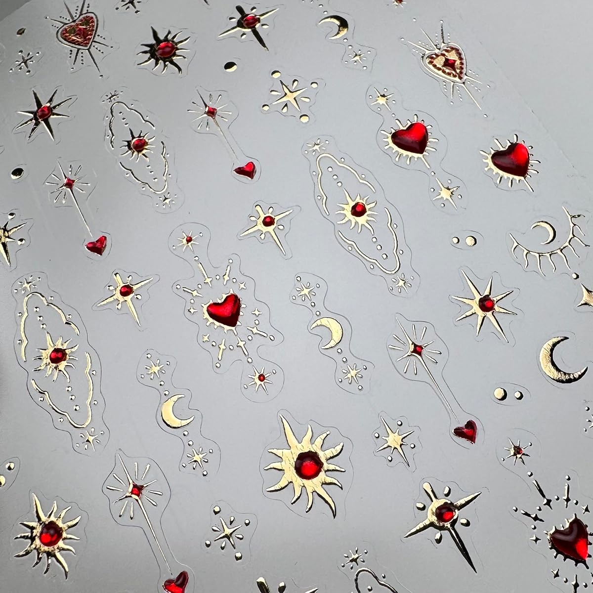 5D Embossed Gold Star Nail Stickers Red Heart Nail Decals Star Moon Style-23