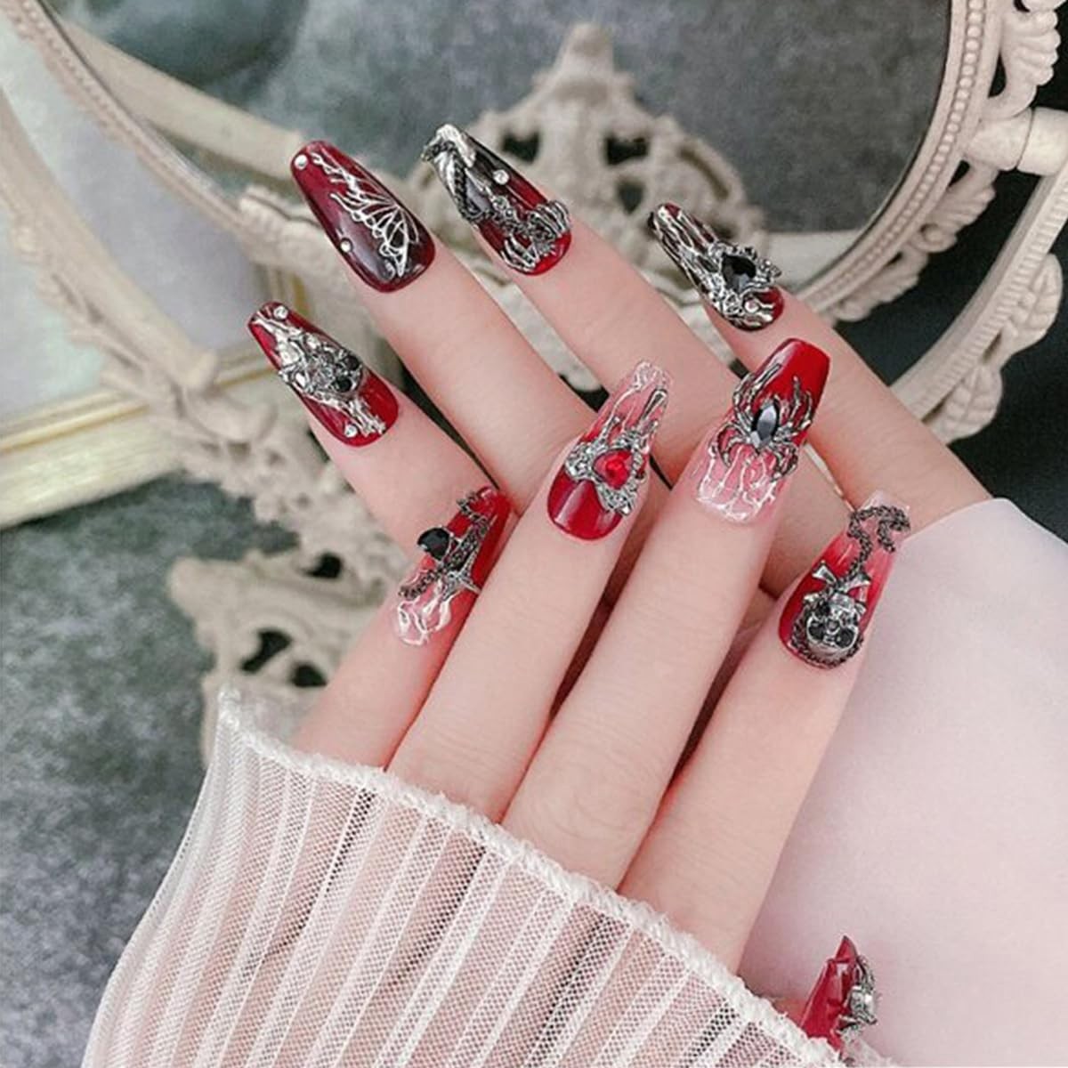 Halloween Nail Charms 22PCS 3D Alloy Spider Skull Halloween Nail Art Charms V…