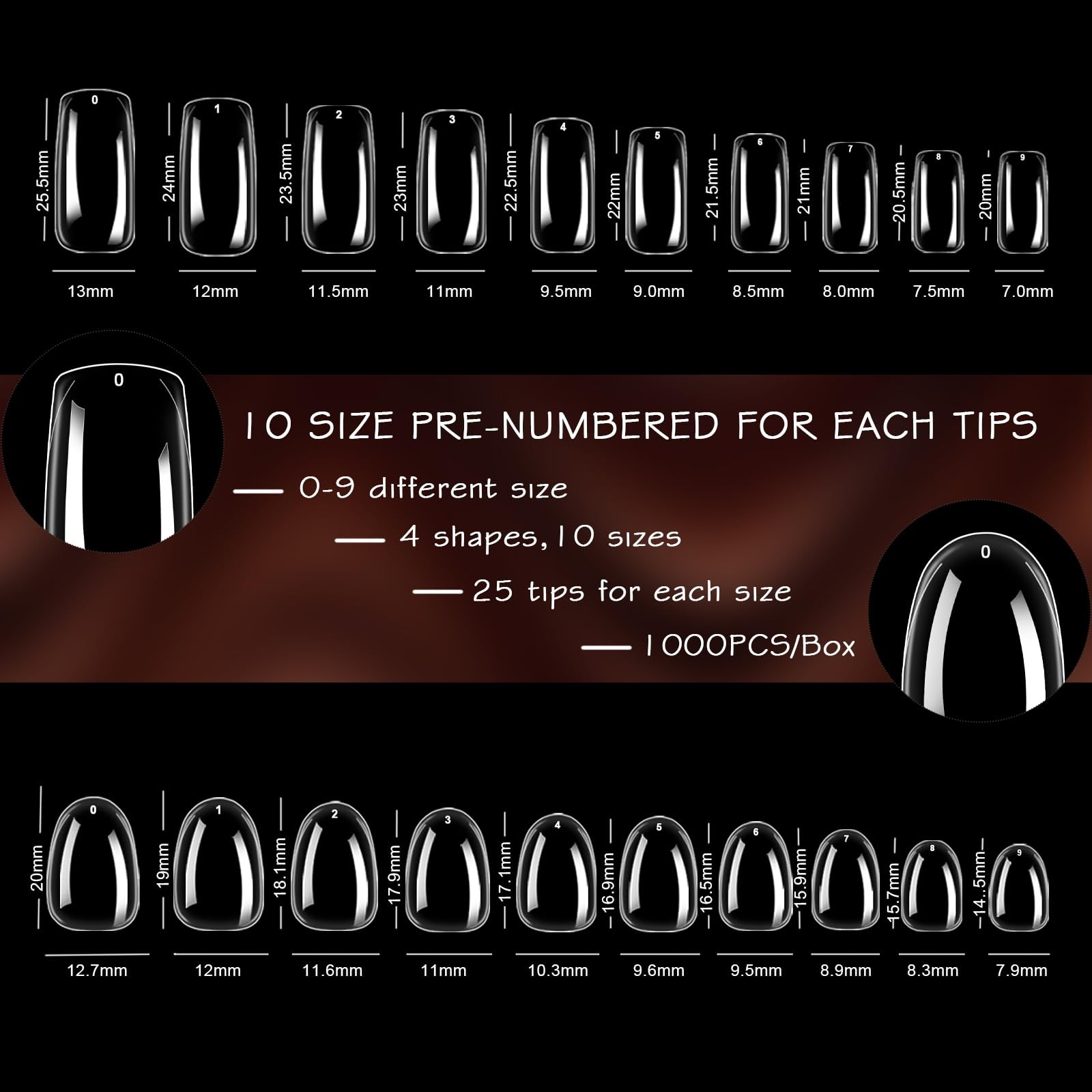 1000PCS Nail Tips Clear False Nails Full Cover for Acrylic Nails Kit 10 Sizes…