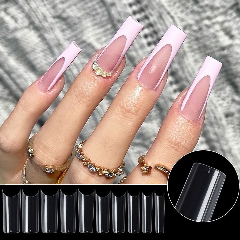 S/M/Max C Curve Fake Nails Clear Natural Acrylic Artificial Nail Art Tips 500pcs