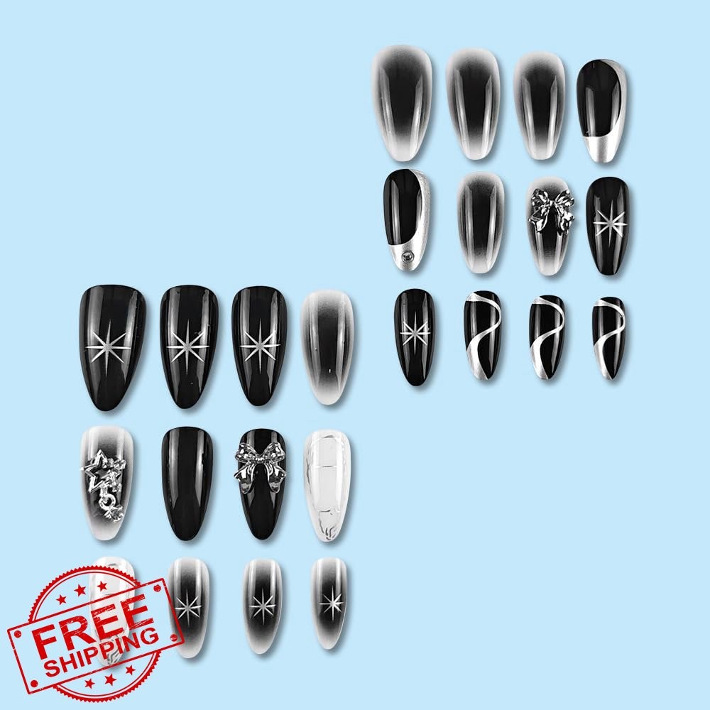 SWEKKE Black Ombre Almond Press on Nails