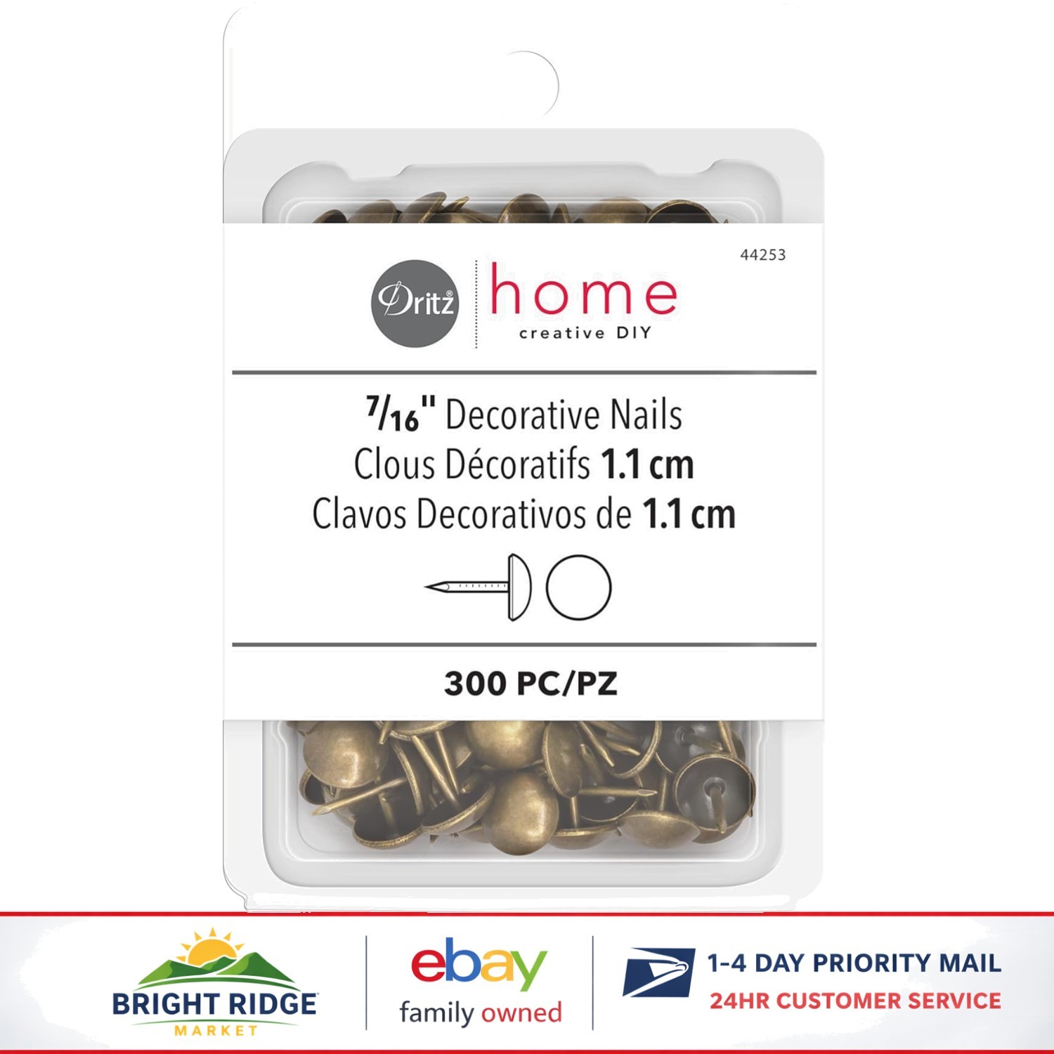 Home Decorative Nails, 300 Count Antique Brass, Smooth Nailheads for Projects