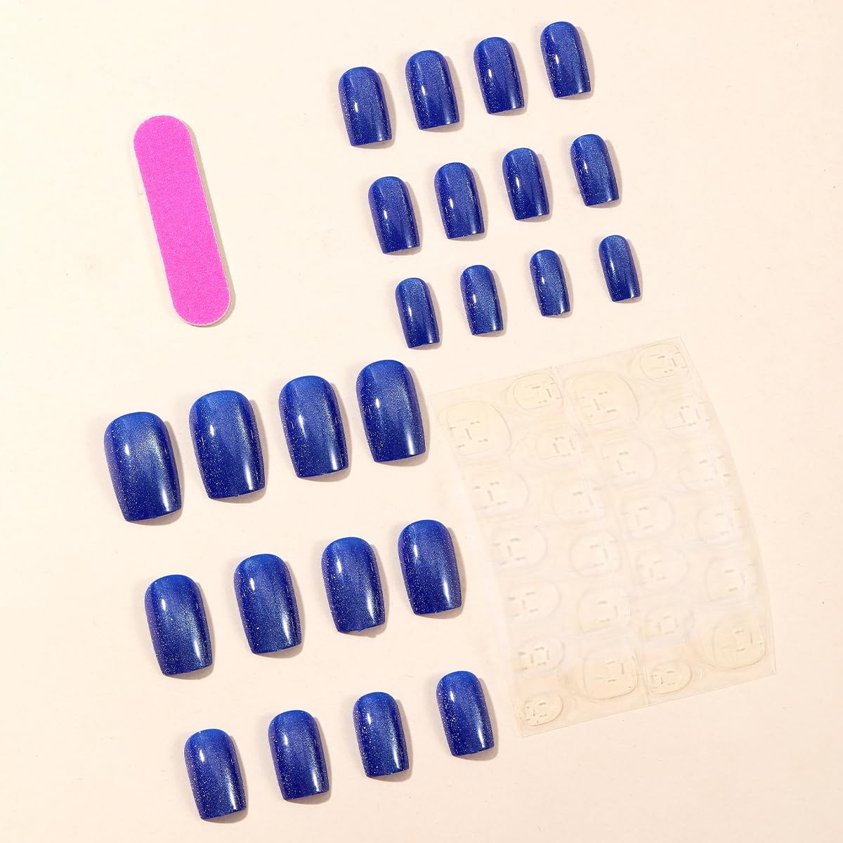 Blue Glitter Press on Nails Short Square Fake Nails False Nails with Design G…