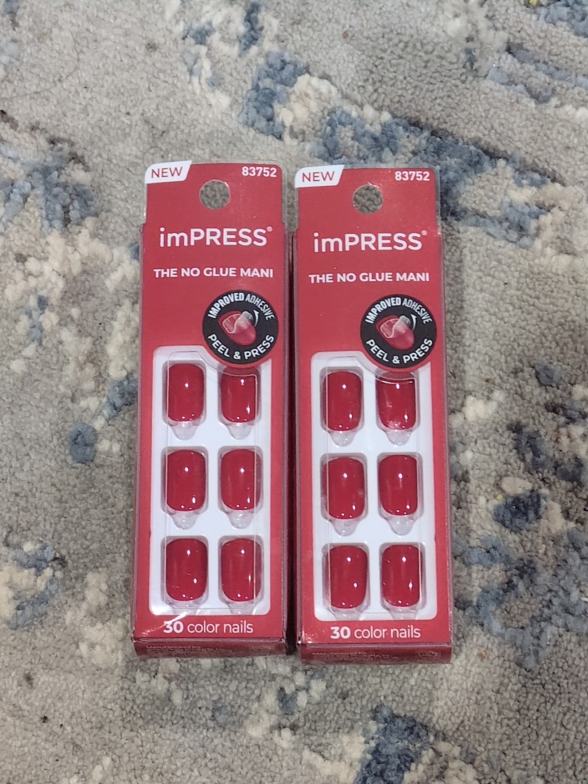 2-PK ImPress The No Glue Mani 30 Color Gel Nails -13 REDDY OR NOT- RED Short