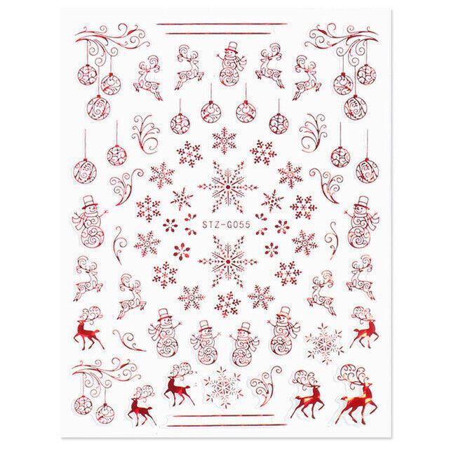 Christmas Foil Transfers Nail Art Metallic Snowflakes Reindeer Stickers Decals