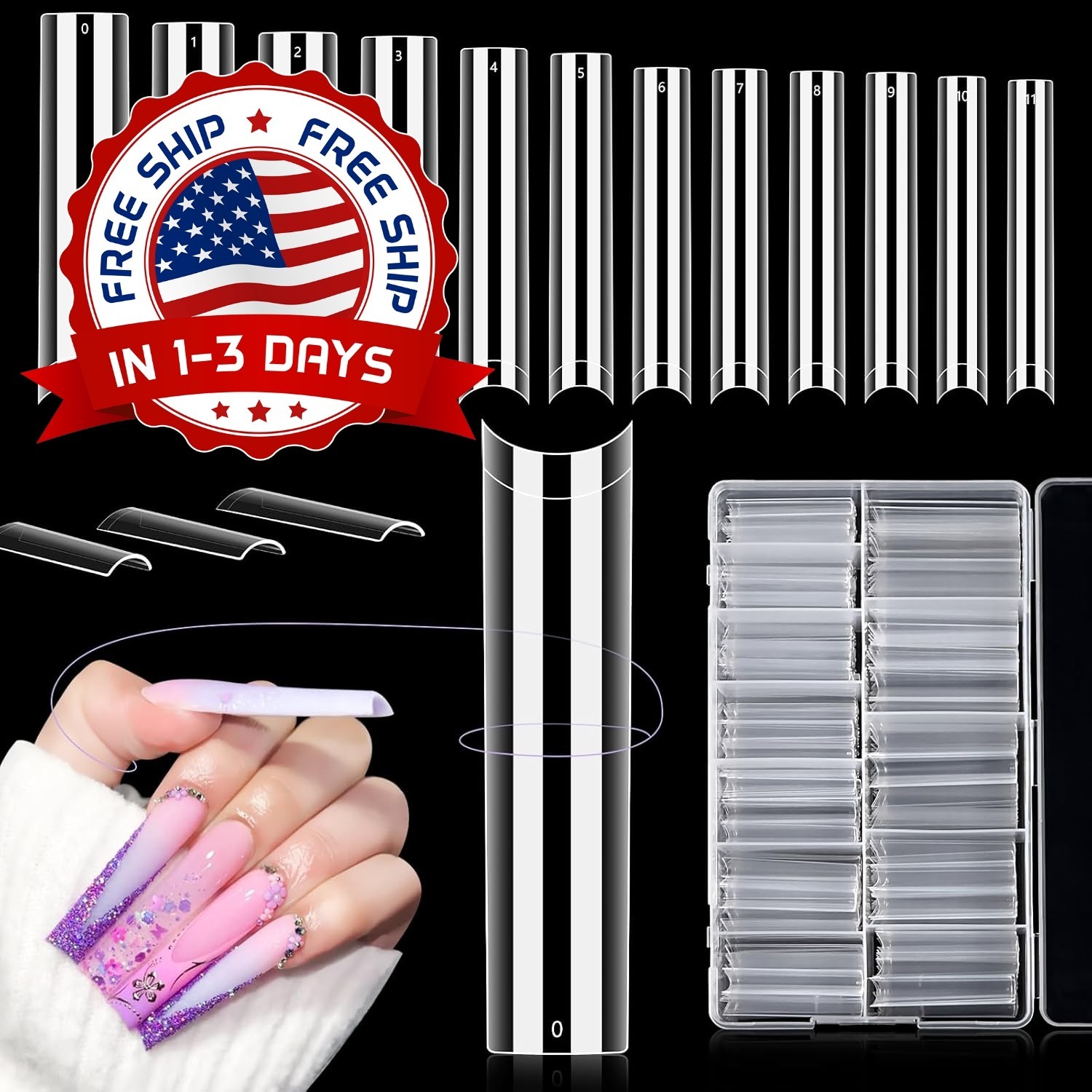 Puntas De Uñas Acrílicas Tipo Cuadrado, Largas Y Transparentes, Extra Largas NEW